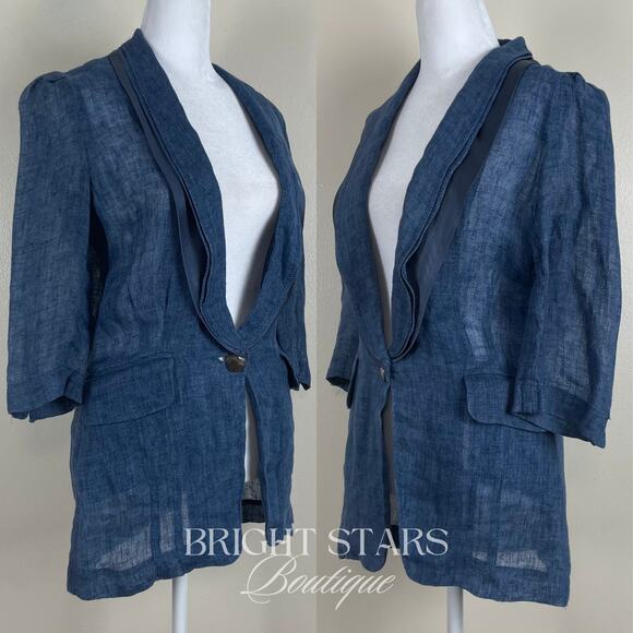 Rare Blue Linen Blazer Jacket ASO Serena Van Der Woodsen Gossip Girl Y2K - Picture 7 of 12